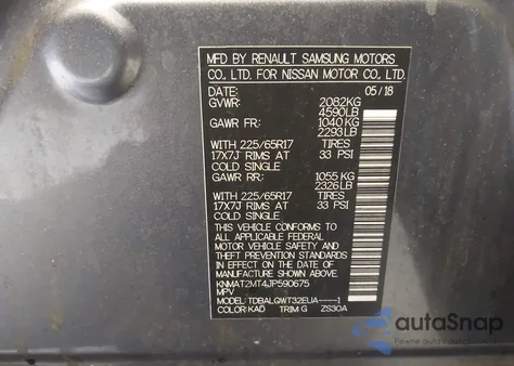 2018 Nissan Rogue Sv z USA, uszkodzony, nr VIN KNMAT2MT4JP590675